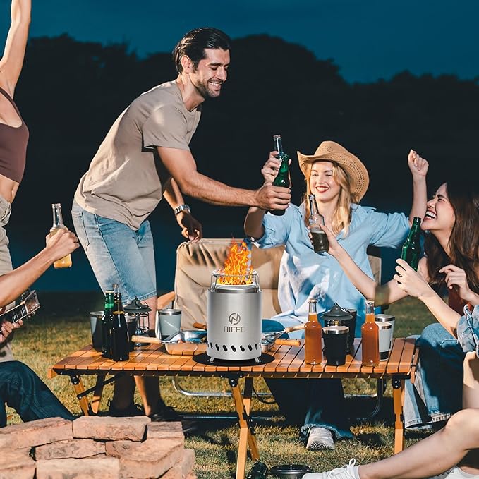 Nice C Fire Pits, 5.5 Inch Smokeless Fire Pits, Portable Fire Pit, Outdoor Fire Pit, Tabletop Fire Pit, Wood Buring Fireplaces, Stainless Steel, with Grill Grate, Removable Ash Tray & Carry Bag