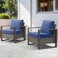 Belord Patio Wicker Chairs Set of 2-350 LBS Weight Capacity Wicker Outdoor Club Chair Set with Metal Wide Armrests for Porch Deck Sunroom Backyard