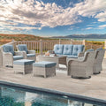 Belord Wicker Patio Furniture Sets - 8 Piece Outdoor Rattan Furniture Conversation Sets with 4 Swivel Rocker Chairs, Rattan Sofa, Wicker Ottomans and Coffee Table, Light Grey/Baby Blue