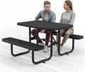 Commercial Heavy-Duty Metal Picnic Table - ADA Compliant, Adjustable Seats, Umbrella Hole (Black, 4' Rectangular, Punched Steel)