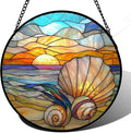 AMDERVEN Stained Glass Window Hanging - Colorful Beach Shells Conch Sun Catcher for Door Home Decor Ocean Suncatcher Christmas Mother's Day Birthday Sea Lover Gifts for Women Men Mom Nana 11.8 in