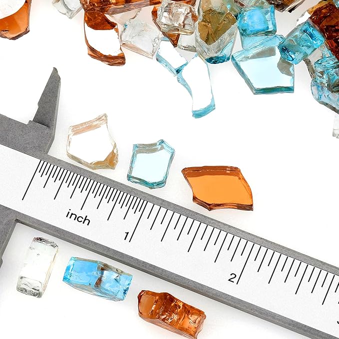 Onlyfire 10 Pounds Blended Reflective Fire Glass for Fire Pit Fireplace and Landscaping, 1/2 Inch Mixed Colored High Luster Fireglass Rocks for Outdoor and Indoor Use - Aqua Blue+Platinum+Copper