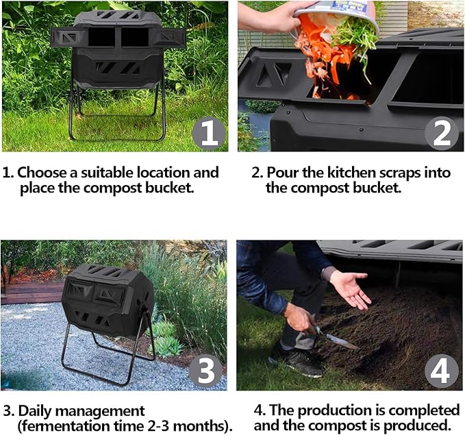 Nouva 43 Gallon Large Composting Tumbler Dual Rotating Chamber Garden Composter Bin Compost Bin with Steel Frame Outdoor Garden Yard