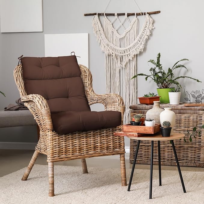 EAGLE PEAK Tufted Outdoor/Indoor High Back Patio Chair Cushions, Set of 2, 46'' x 22'', Brown