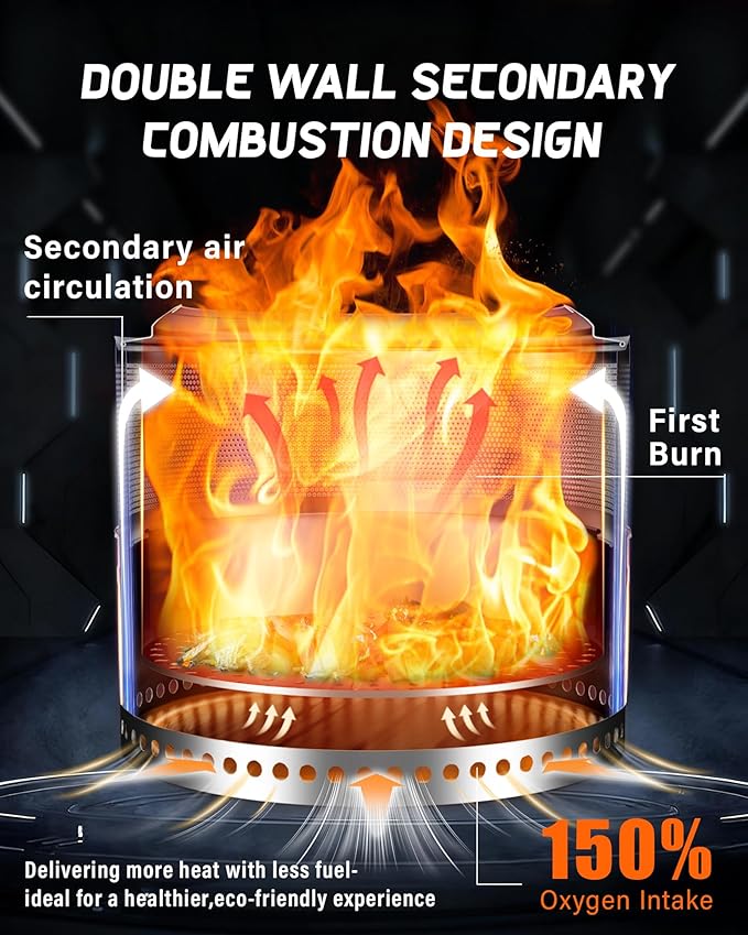 YEFU Fire Pit, Folding Smokeless Firepit, Wood Burning Stainless Steel Portable Outdoor Fireplace with Removable Ash Stand,Gloves,Fire Poker,Bonfire Fire Pits for Outside Camping (20 inch)