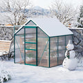 GarveeHome 6 x 6 FT Polycarbonate Greenhouse, Winter Greenhouses for Outdoors with Aluminum Frame, Sliding Door, Adjustable Roof Vent, Backyard Green Houses, Patio Garden, Green