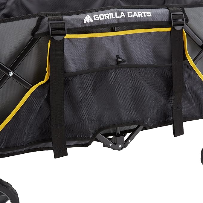 Gorilla Carts Collapsible Folding Outdoor Utility Wagon, 7 Cu Ft Oversized Bed, 150 lb Load Rating, Gray – Foldable Rolling Cart w/ Pockets & Cup Holders for Beach, Camping, Sports or Picnic