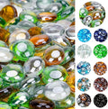 onlyfire 10 Pounds Fire Glass Beads for Propane Fire Pit and Gas Fireplace, 1/2 Inch Round Blended Firepit Glass Rocks Flat Marbles for Fire Pit Table, Emerald Green, Crystal Ice and Caramel Luster