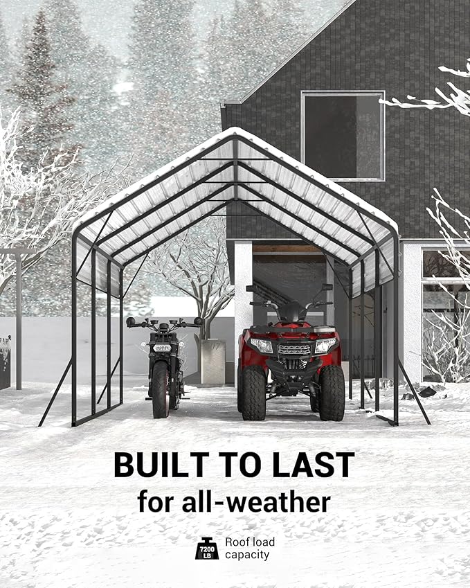 GarveeLife 13 ft x16 ft x11 ft Metal Carport, Steel Heavy Duty Car Ports for All-Weather, for Cars, Motorcycles, ATV, or Boats, N.W. 500 LBS