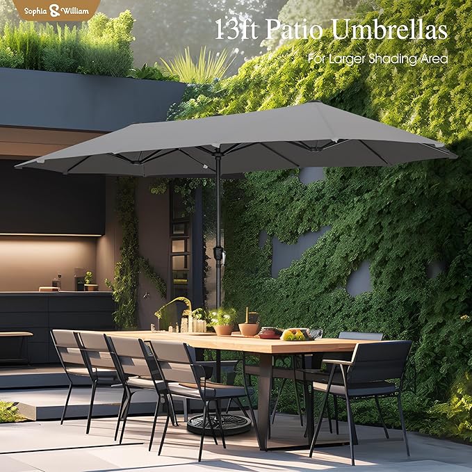Sophia & William 13ft Outdoor Patio Umbrella for Table, Large Double-sided Umbrella for Garden, Deck, Pool, Light Gray
