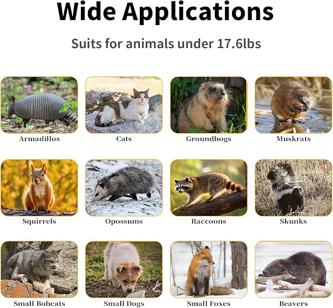 40" 2-Door Large Live Animal Traps for Stray Cats up to 17.6 pounds, Raccoons, Squirrel, Skunk, Mole, Groundhog, Armadillo, Rabbit, with Pedal Triggers
