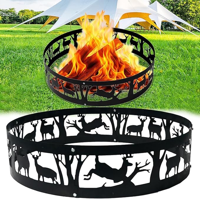 Outdoor Metal Fire Pit Ring 36 Inch Portable Heavy Duty Stainless Steel Fire Pit Ring Camping Beach Backyard with Holes