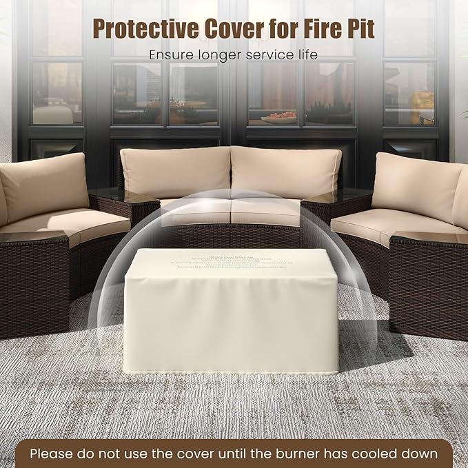 Tangkula 2 Piece Propane Fire Pit Table Set with Tank Cover, Outdoor Rattan Gas Firepit with Lid, Tempered Glass Tabletop, Protective Cover, 40,000 BTU Rectangle Fire Table Set for Outside (Mix Gray)