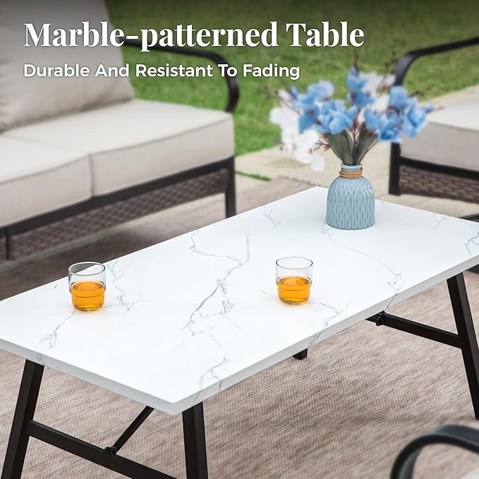 Patio Furniture Set with Coffee Table, Outdoor Conversation Set with 2 x Rocking Chair, 1 x 2-Seat Sofa for Lawn Garden Backyard, Beige