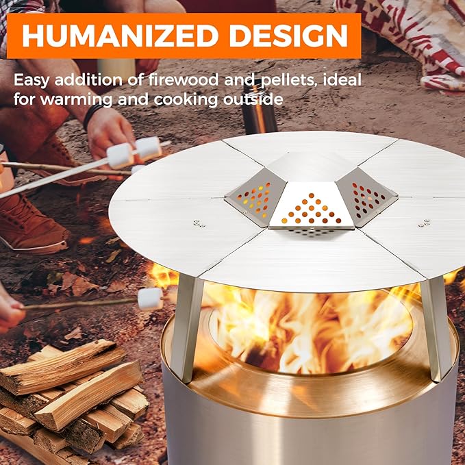 Fire Pit Heat Deflector for Solo Stove Bonfire 1.0/2.0 and Other 19.5" Fire Pit, with 3 Legs 304 Stainless Steel for Solo Stove Accessories, for Outdoor Firepit Captures and Redirects Warmth.