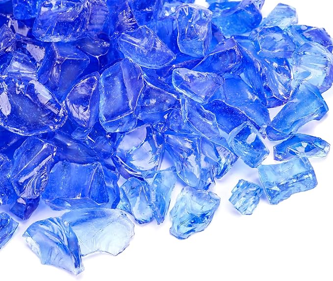 GRISUN Blue Fire Glass for Fire Pit - 1/2 Inch 10 Pounds Tempered Glass Rocks for Natural or Propane Fireplace, Safe for Outdoors and Indoors Firepit Glass