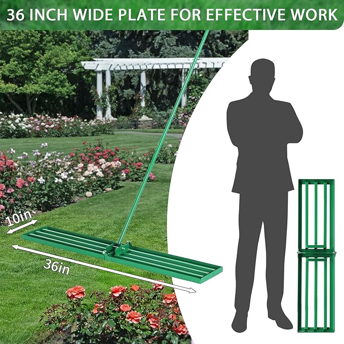 Outvita Lawn Leveling Rake 36"x10", Level Lawn Tool with Adjustable Handle, Yard Leveling Rake, Landscape Rakes for Garden, Backyard, Golf Course, Farm, Pasture