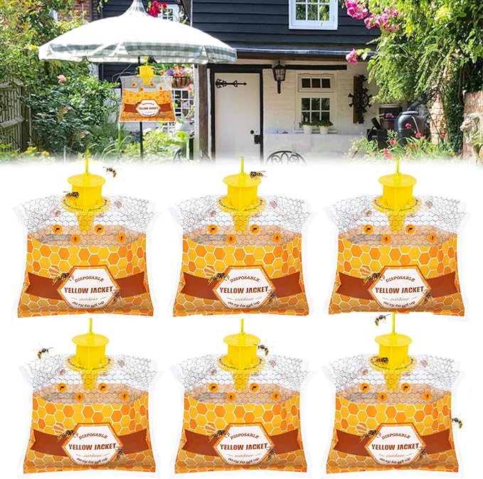 6 Pack Carpenter Bee Traps for Outside, Disposable Wasp Traps Outdoor Hanging, Yellow Jacket Trap, Hornet Trap Bee Killer Wasp Catcher Outdoor Flying Insect Trap for Bug