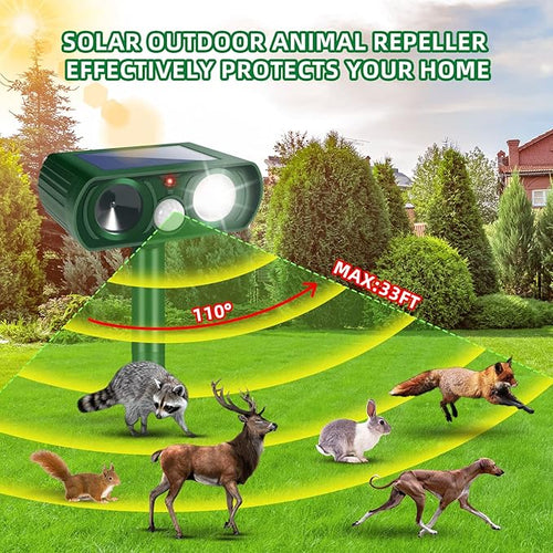 2 Pack Ultrasonic Animal Repeller Outdoor Cat Repellent Solar Deer Repellent Devices Waterproof Motion Activated Animal Deterrent Devices to Scare Squirrel Raccoon Rabbit Skunk for Yard Garden