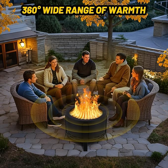 GarveeLife 26 in Smokeless Fire Pit with Ash Tray Base,Smokeless Outdoor Firepits with Adjustable Foot&Fire Poker,Firepit with Dust Bag,Outdoor Fire Pits for BBQ,Bonfire,Camping