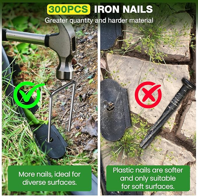 200ft,1.5in Tall Landscape Edging Kit with 300 Metal Spikes, No-Dig Flexible Plastic Edge Border for Landscaping, Lawn,Garden,Flower Beds,Yard,Paver,Playground, Fence,Pathway,Black,3pack, 66.7ft Each