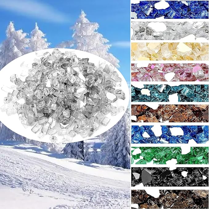 Onlyfire 10 pounds Fire Glass for Propane Fire Pit and Gas Fireplace, 1/4 Inch Reflective Firepit Glass Rocks for Fire Pit Table and Fire Bowl, High Luster Platinum