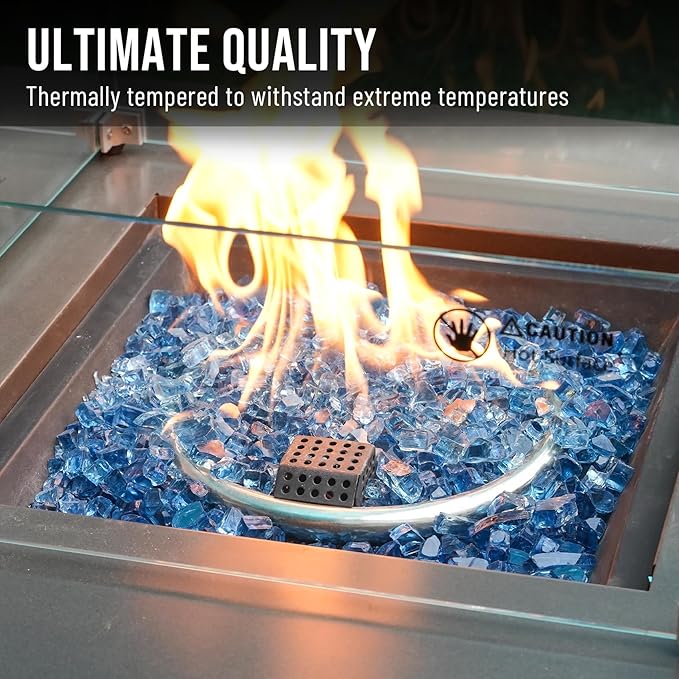 Skyflame High Luster 10-Pound Regular Fire Glass for Fire Pit Fireplace Garden Landscaping Pacific Blue 1/2" Size