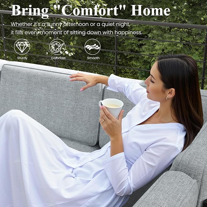 LayinSun Large Aluminum Patio Furniture Set with Fire Pit Table, 6 Pieces Modern Outdoor Conversation Set Sectional Metal Sofa Set with Olefin Cushion