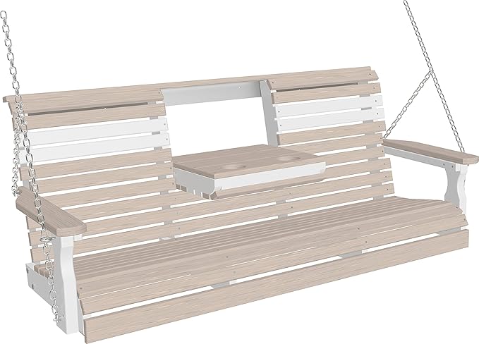 LuxCraft Rollback 5ft Recycled Plastic Plain Porch Swing with Flip Down Center Console - Lead Time to Ship 4 Weeks