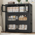 150Gal Exra Large Stackable Storage Bins with Lid, 600QT Collapsible Storage Box with 6x Wheels, Folding Plastic Cabinet Container with Door Drawer for Home Kitchen Office Dorm, 3Pack Black