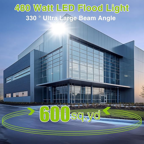 2 Pack LED Flood Lights Outdoor, STASUN 480W 48000lm 6000K Daylight White IP66 Waterproof, Commercial Parking Lot Lights, 3 Heads for Yard Street Stadium Outdoor Area Floodlight Bright Security Lights