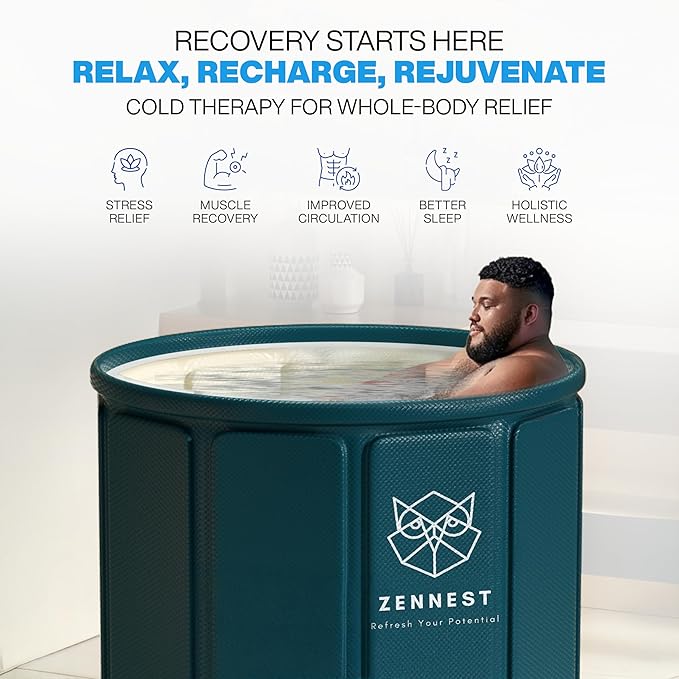 Zennest Foldable Portable Bathtub for Adults – 2-in-1 Hot & Cold Plunge, 105-Gal Large Capacity Collapsible Bathtub Adult, 6-layer Insulated Portable Soaking tub - Space-saving Design