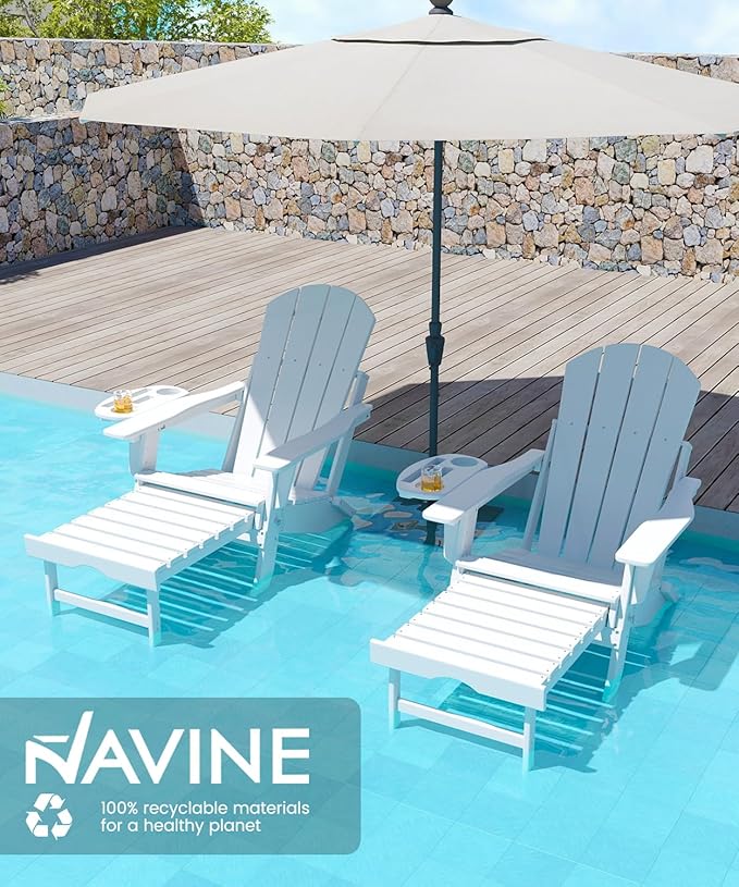 Adjustable Adirondack Chair with Retractable Ottoman, HDPE Folding Adirondack Chair with Cup Holder, All Weather Fire Pit Chair for Outdoor