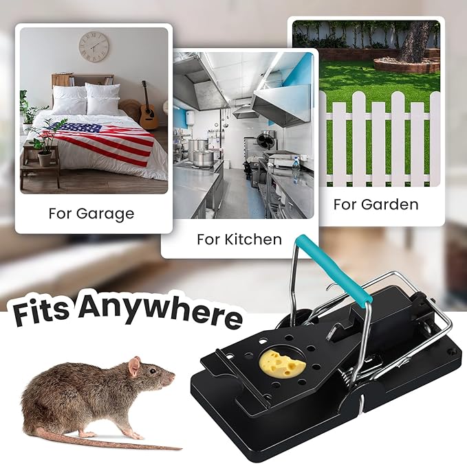 Qualirey 24 Pcs Mouse Traps Plastic Snap Rat Trap Bulk Reusable Quick Effective Safe for Indoor Outdoor Home House Warehouse Garden Kitchen 3.86 x 1.81 x 2.17 Inch (Black,Blue)