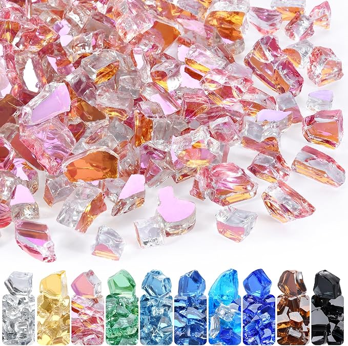 GasSaf 1/2 Inch Fire Glass Reflective Tempered Fireglass Cut Crushed FireGlass for Fire Pit, Fireplace, Replaces Existing Gas Logs & Lava Rocks(20 Pound)(Rose Gold Reflective)