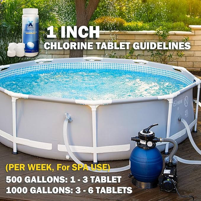 XtremepowerUS XtremeClear SuperDeal 9 Pack 1.5lbs Bottle 1" Chlorine Tablets Bottle 1.5 lbs Chlorinating Tabs for Swimming Pools, Spa, Hot Tubs, Small Pool, Slow Dissolving, 9 Pack