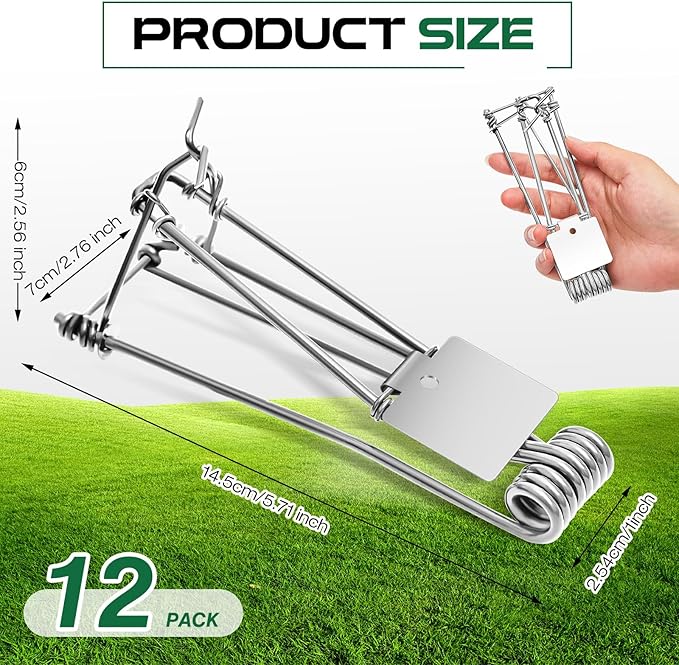 Qualirey 12 Pcs Outdoor Gopher Trap Easy Set Mole Trap Weather Resistant Gopher Killer Vole Killer for Lawn Garden Farm (Silver)