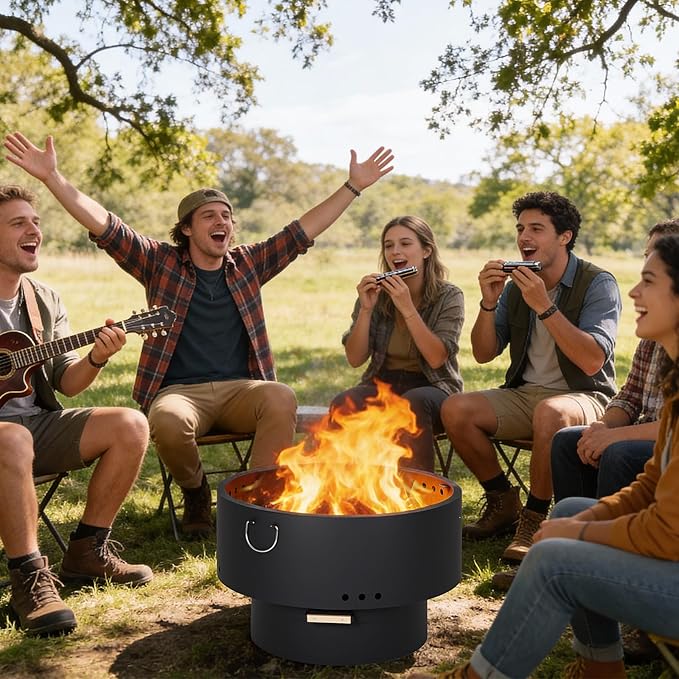 Garvee 30 in Smokeless Fire Pits, Wood Burning Firepits with Fire Poker, Outdoor Portable Fire Pits with Removable Ash Pan and Hardwood Top, Backyard Fireplace for Camping, Picnic