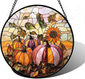 DASTOLL Stained Glass Window Hanging, Pumpkin Sunflower Suncatcher Diamond Glass Panel Sun Catchers Decor for Birthday for Women, Men, Wife, Aunt, and Mom 6.3 in