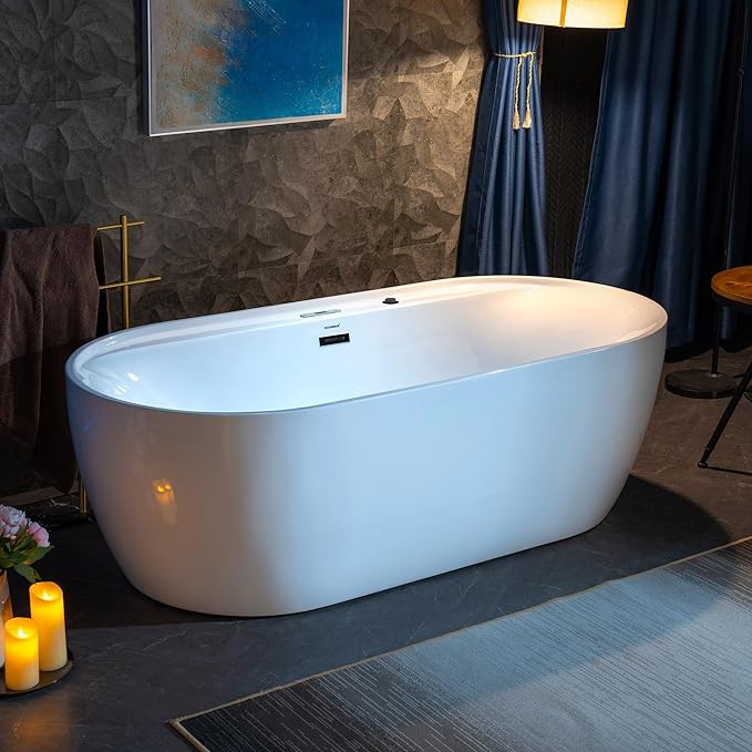 WOODBRIDGE 72" x 35-3/8" Whirlpool and Air Bath Heated Soaking Combination Tub with Adjustable Speed Air Blower and Display Control Panel, Matte Black Finish Trim and Drain Kit,BM-500
