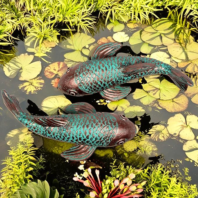PaLuQiYa Garden Statues,Koi Fish Decor,Set of 2 Antique Koi Fish Garden Statue,Sculpture for Outdoors,Patio Decor,Backyard and Home Kitchen Decoration,Gifts for Mom Women Grandma