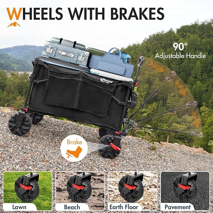Portal 350L Collapsible Wagon Cart with Removable Canopy, 270LB Folding Utility Cart with Rear Door for Pet, Camping, Beach, and Outdoor Adventures