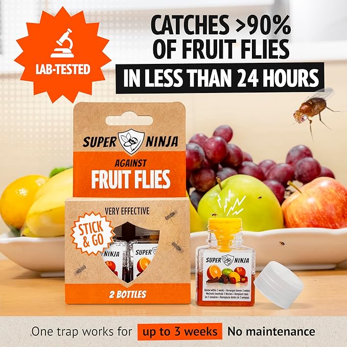 Super Ninja Fungus Gnat & Fruit Fly Traps - 10 Gnat Sticky Traps for Plants & 2 Highly Effective Fruit Fly Catchers for Indoors, Kid & Pet Friendly, Ready to Use, Up to 3 Months of Performance
