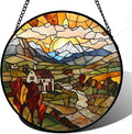 QZQCBLC Stained Glass Window Hanging Farm Pastoral Scenery 7.8" - Sunrise Suncatcher Door Garden Sun Catcher Home Decor Birthday Christmas for Mom Men Woman Nana Friend Wife