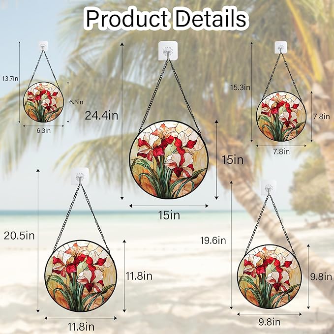 CRISGIF Stained Glass Window Hanging - Red Gladiolus Flower Suncatcher for Door Yard Sun Catchers Decor Christmas Mother's Day Birthday Gifts for Lovers Women Mom Nana Girlfriend Wife 9.8 in