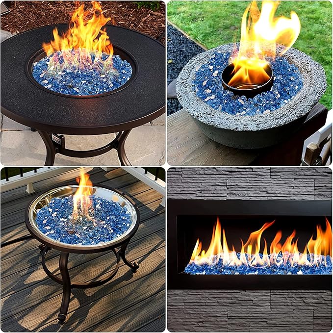 Onlyfire 10 pounds Fire Glass for Propane Fire Pit and Gas Fireplace, 1/2 Inch Reflective Firepit Glass Rocks for Fire Pit Table and Fire Bowl, High Luster Pacific Blue