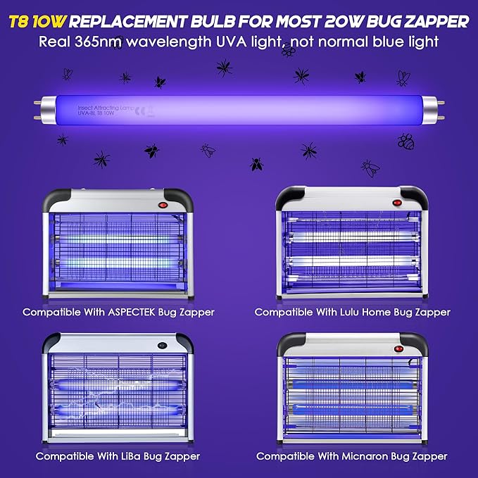 Qualirey 2 Pack Bug Zapper Replacement Light Bulbs 10W for 20W Indoor Bug Zapper, BL T8 F10W 13Inch Light Tube Compatible with Aspectek, Liba, Micnaron, Lulu Home and Other 20W Mosquito Lamp