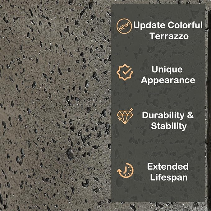 SUNBURY Outdoor Travertine Fire Pit Table, Propane Burning Fire Pit, 35 inch Square Patio Firepit, 50000 BTU Fire Table with Waterproof Cover and Glass Stones, Gray