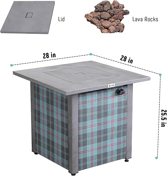 28" Propane Fire Pit, 50,000 BTU Fire Pit Table with Lava Rocks, ETL-Certified Outdoor Fire Pit Table with Lid for Outdoor Party Gathering Heat for Patio Deck Garden Courtyard (Square,Grey)