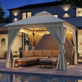 LAUSAINT HOME Outdoor Patio Gazebo 10'x10' with Expansion Bolts, Heavy Duty Party Tent & Shelter with Double Roofs, Mosquito Nettings and Privacy Screens for Backyard (Cream White)